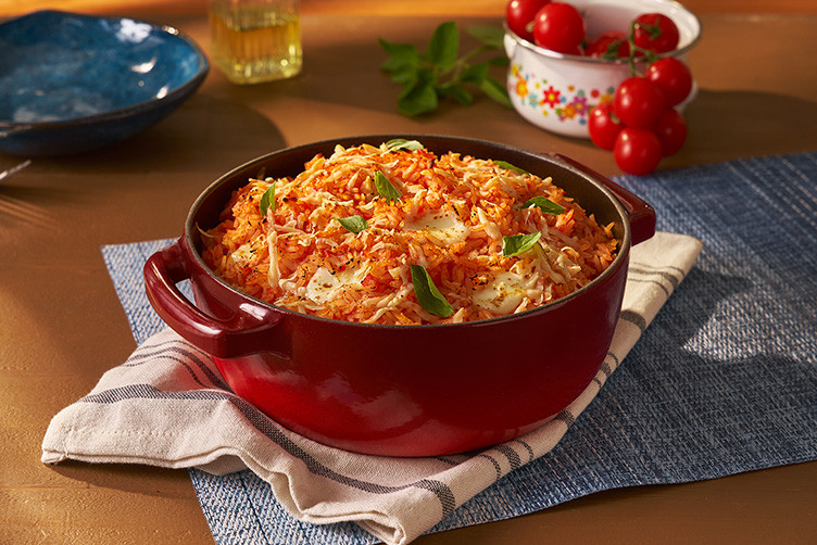 Arroz de Forno com Tomate, Muçarela de Búfala e Manjericão