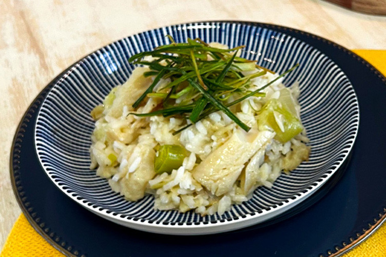 Risoto de Alho-poró com Bacalhau